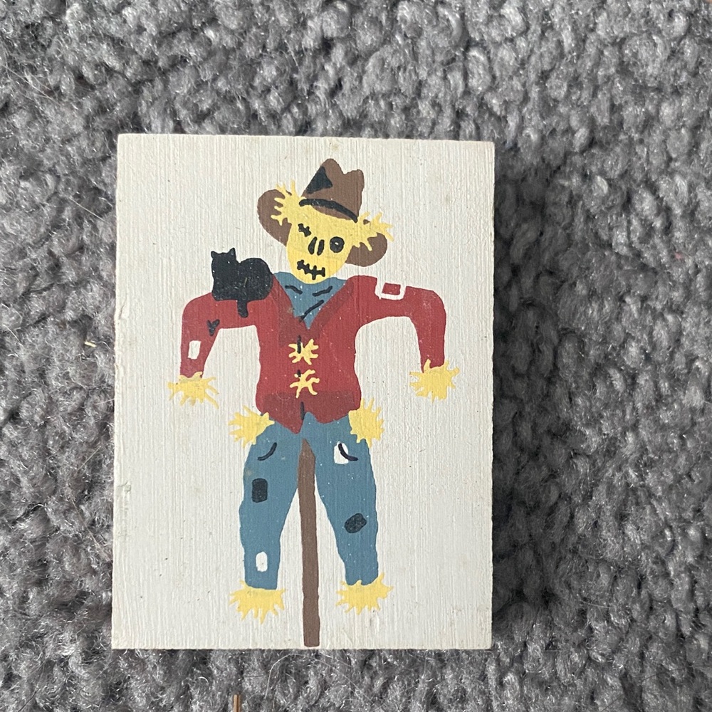 The Cats Meow Hand-Painted Scarecrow Art on Wood